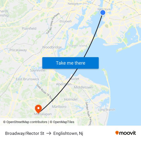 Broadway/Rector St to Englishtown, Nj map