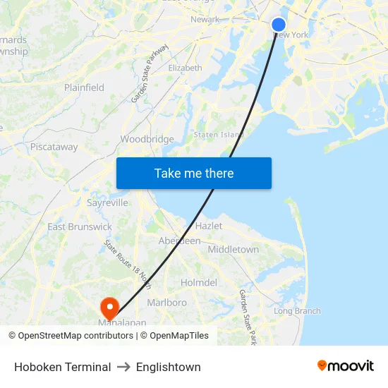 Hoboken Terminal to Englishtown map