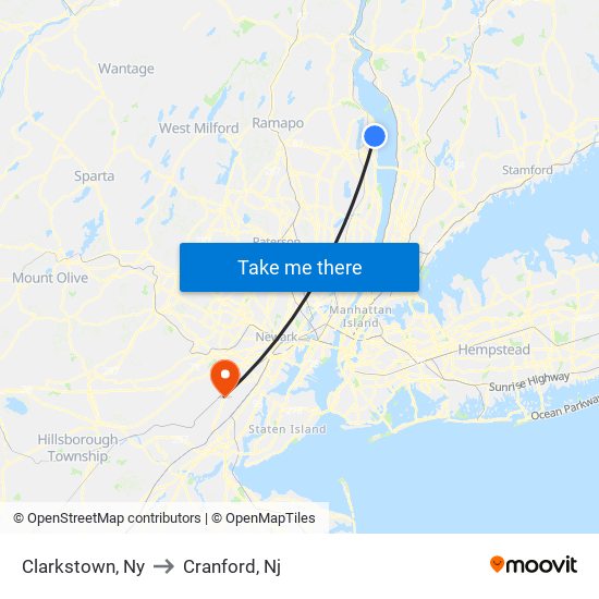 Clarkstown, Ny to Cranford, Nj map