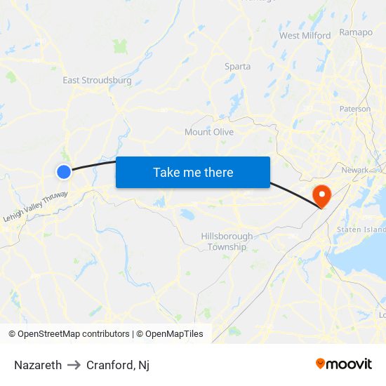 Nazareth to Cranford, Nj map