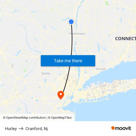 Hurley to Cranford, Nj map