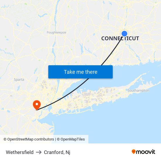 Wethersfield to Cranford, Nj map