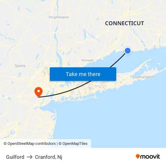 Guilford to Cranford, Nj map
