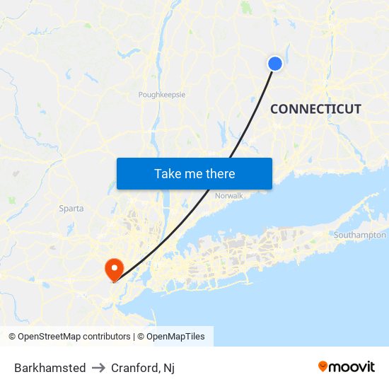 Barkhamsted to Cranford, Nj map