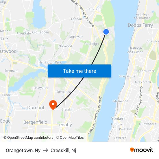 Orangetown, Ny to Cresskill, Nj map