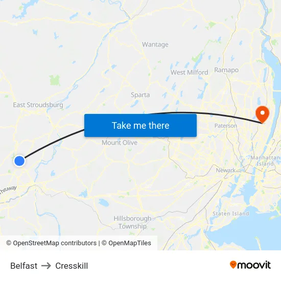 Belfast to Cresskill map