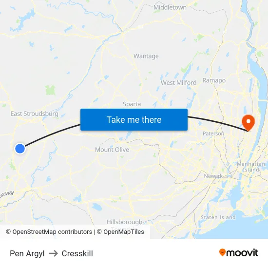 Pen Argyl to Cresskill map