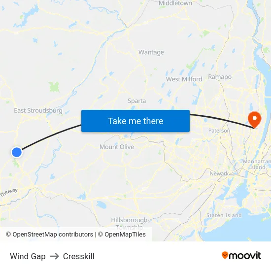 Wind Gap to Cresskill map
