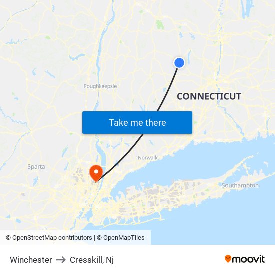 Winchester to Cresskill, Nj map