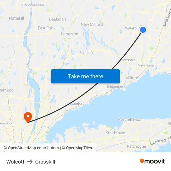 Wolcott to Cresskill map