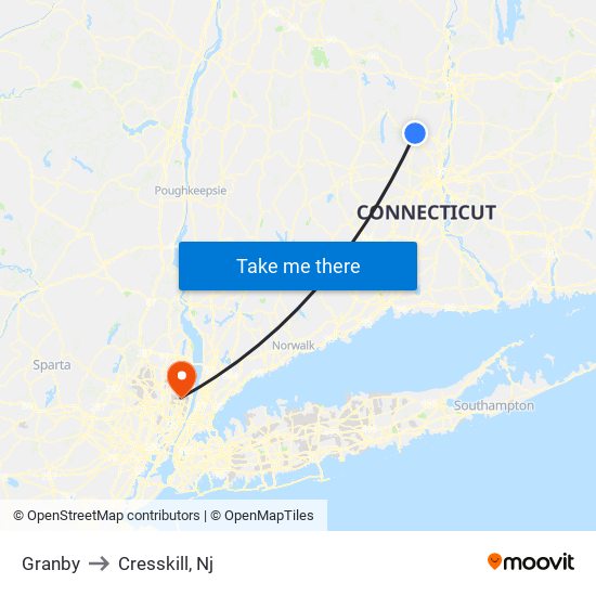 Granby to Cresskill, Nj map