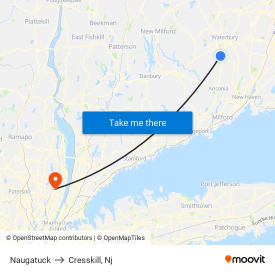 Naugatuck to Cresskill, Nj map