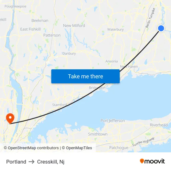 Portland to Cresskill, Nj map