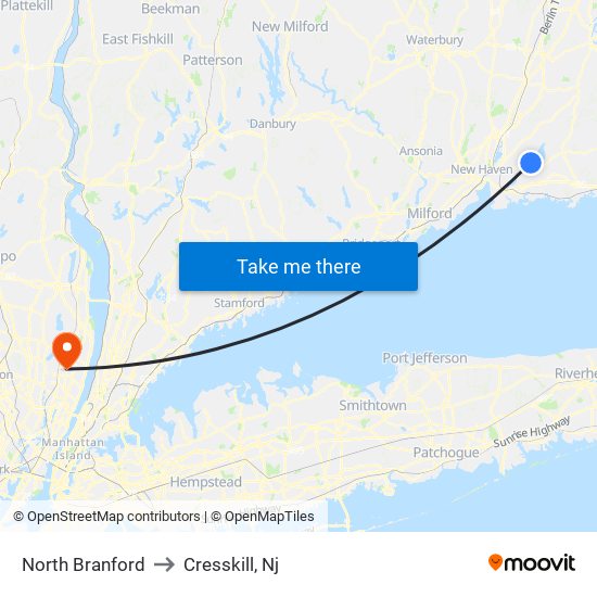 North Branford to Cresskill, Nj map