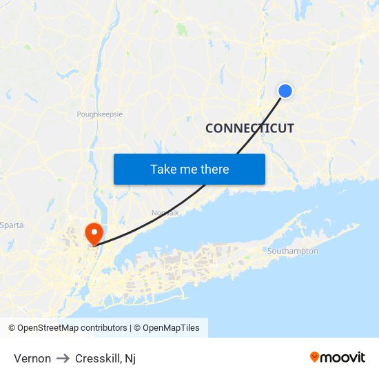 Vernon to Cresskill, Nj map