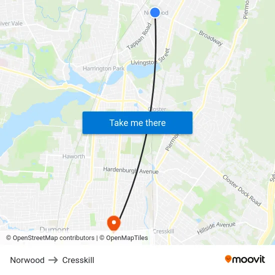 Norwood to Cresskill map