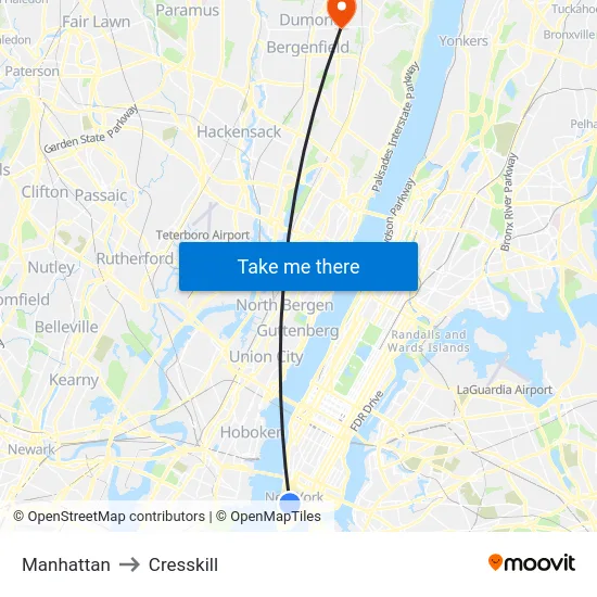 Manhattan to Cresskill map