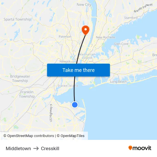 Middletown to Cresskill map