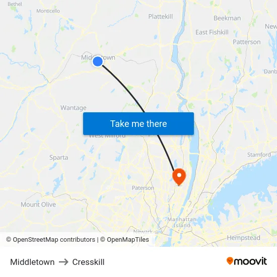 Middletown to Cresskill map