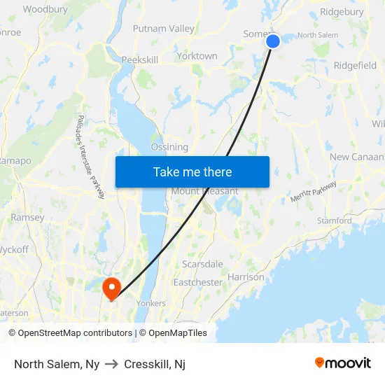 North Salem to Cresskill, Nj map