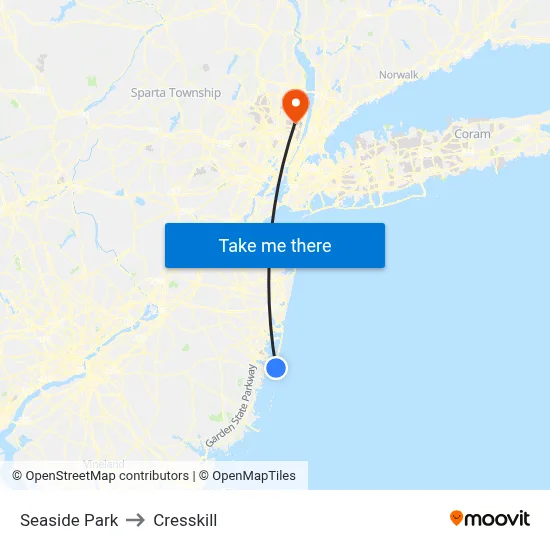 Seaside Park to Cresskill map