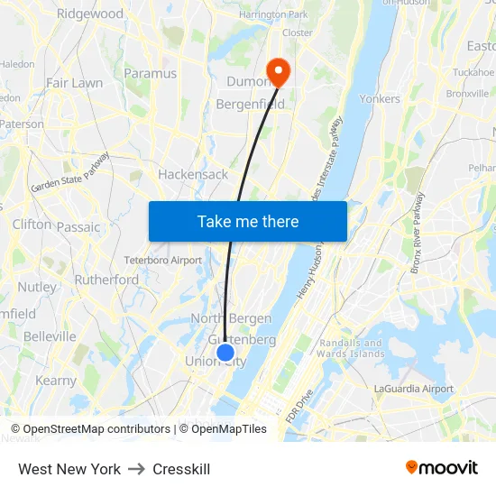 West New York to Cresskill map