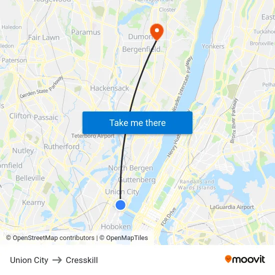 Union City to Cresskill map