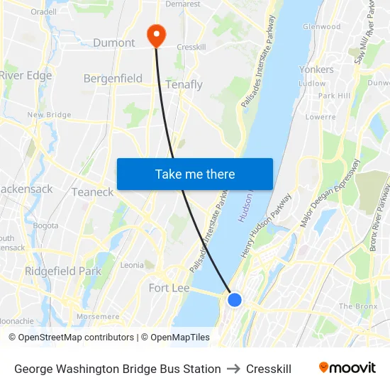 George Washington Bridge Bus Station to Cresskill map