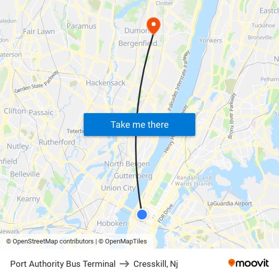 Port Authority Bus Terminal to Cresskill, Nj map