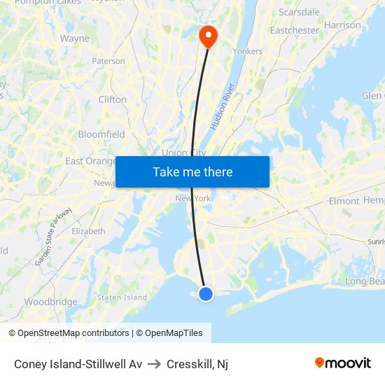 Coney Island-Stillwell Av to Cresskill, Nj map