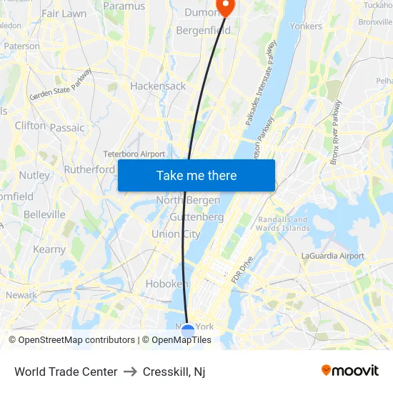 World Trade Center to Cresskill, Nj map