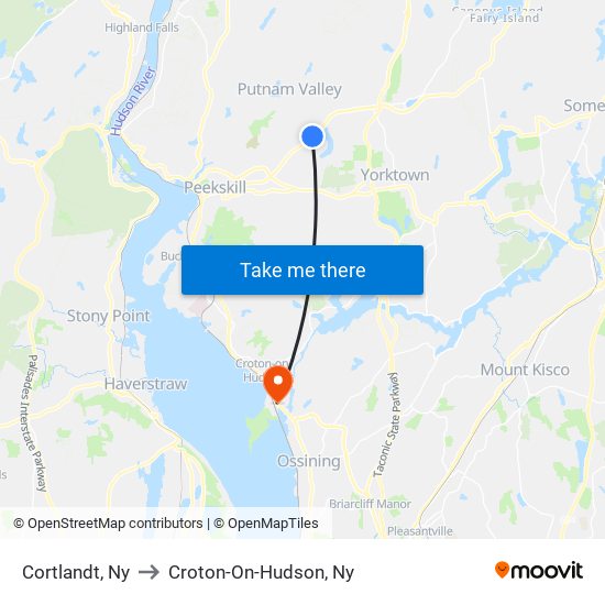 Cortlandt, Ny to Croton-On-Hudson, Ny map