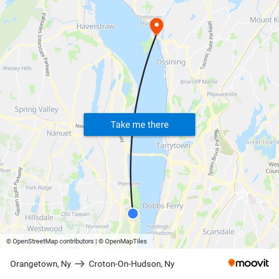 Orangetown, Ny to Croton-On-Hudson, Ny map