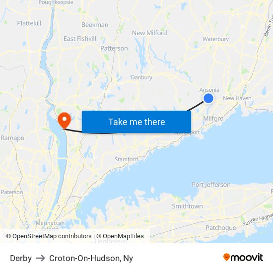 Derby to Croton-On-Hudson, Ny map