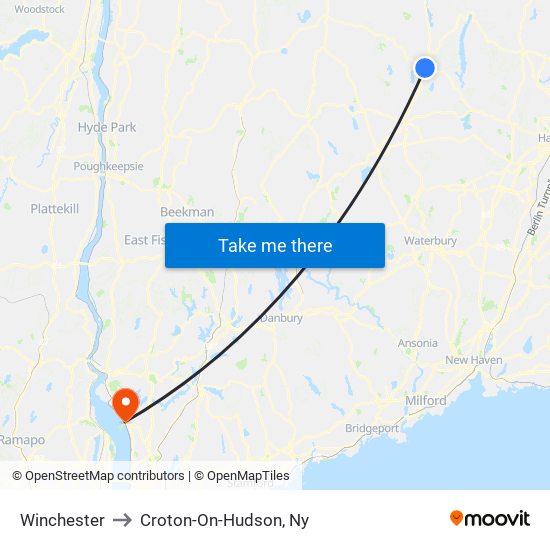 Winchester to Croton-On-Hudson, Ny map