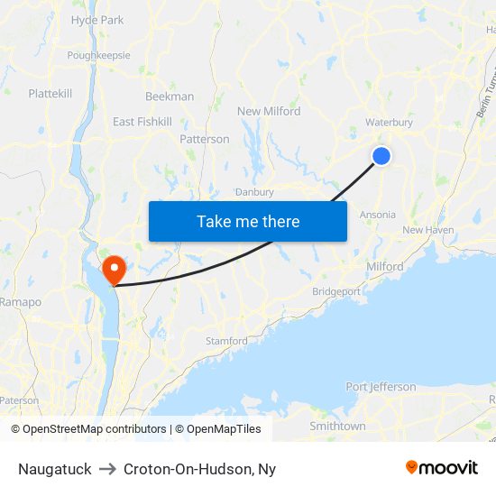 Naugatuck to Croton-On-Hudson, Ny map