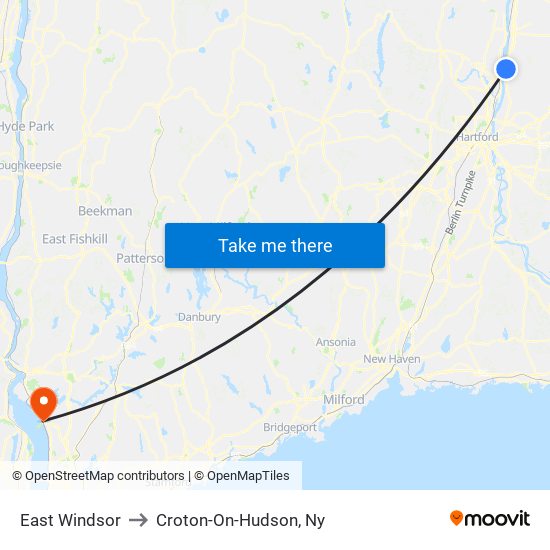 East Windsor to Croton-On-Hudson, Ny map