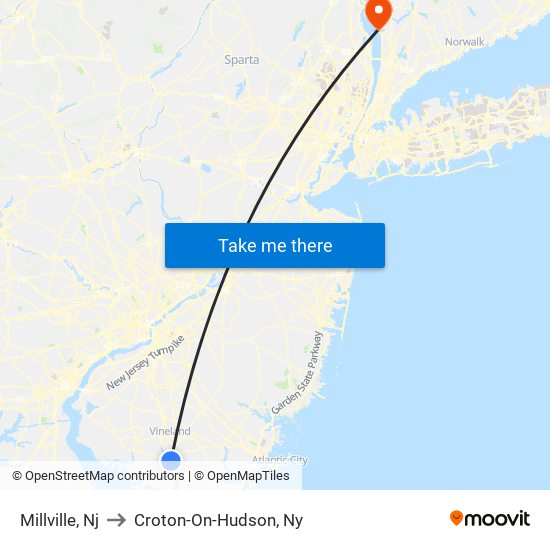 Millville, Nj to Croton-On-Hudson, Ny map