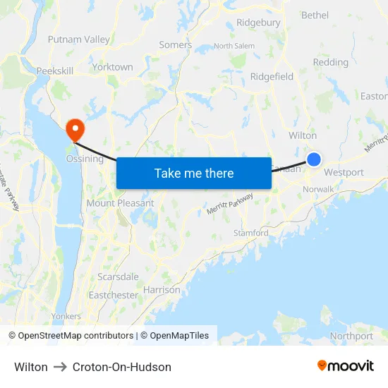 Wilton to Croton-On-Hudson map