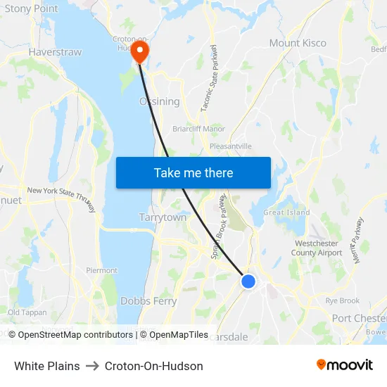 White Plains to Croton-On-Hudson map