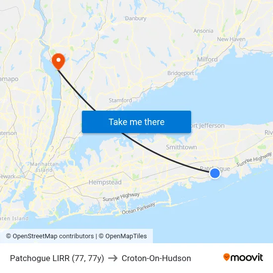 Patchogue LIRR (77, 77y) to Croton-On-Hudson map