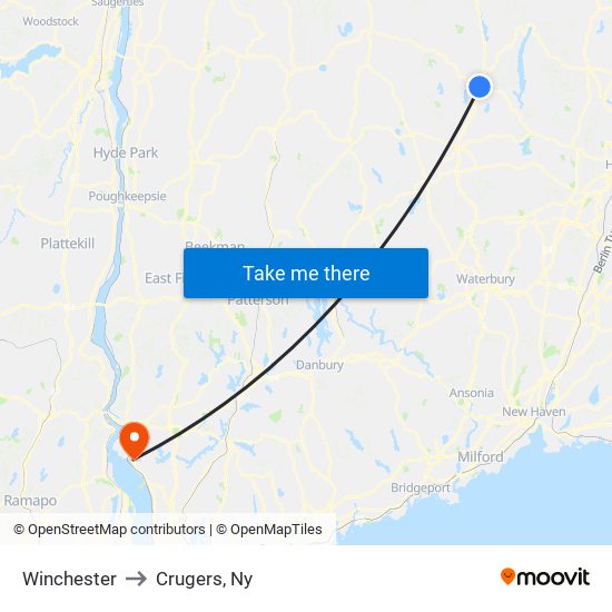 Winchester to Crugers, Ny map