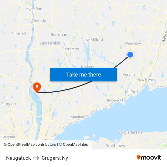 Naugatuck to Crugers, Ny map