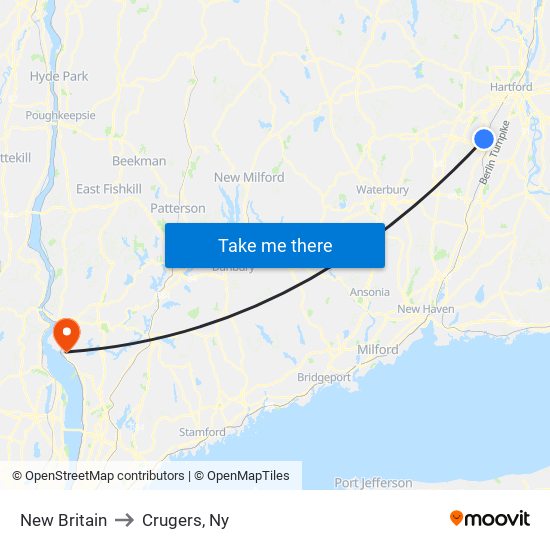 New Britain to Crugers, Ny map