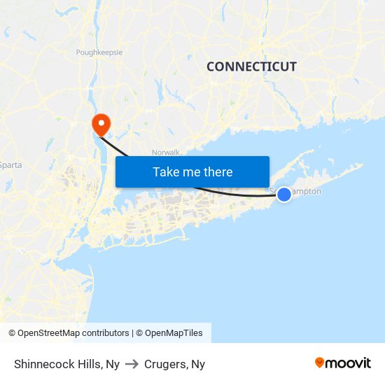 Shinnecock Hills, Ny to Crugers, Ny map