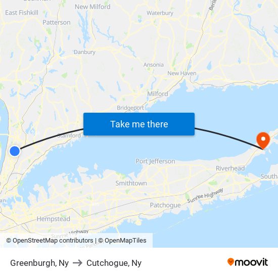 Greenburgh, Ny to Cutchogue, Ny map