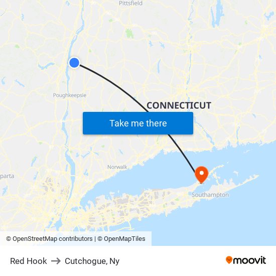 Red Hook to Cutchogue, Ny map