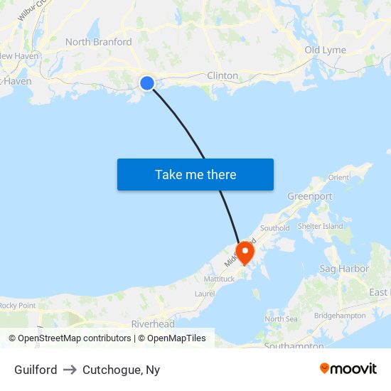 Guilford to Cutchogue, Ny map