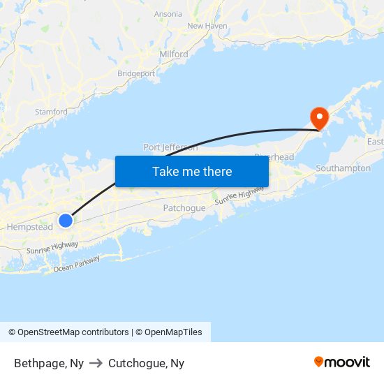 Bethpage, Ny to Cutchogue, Ny map