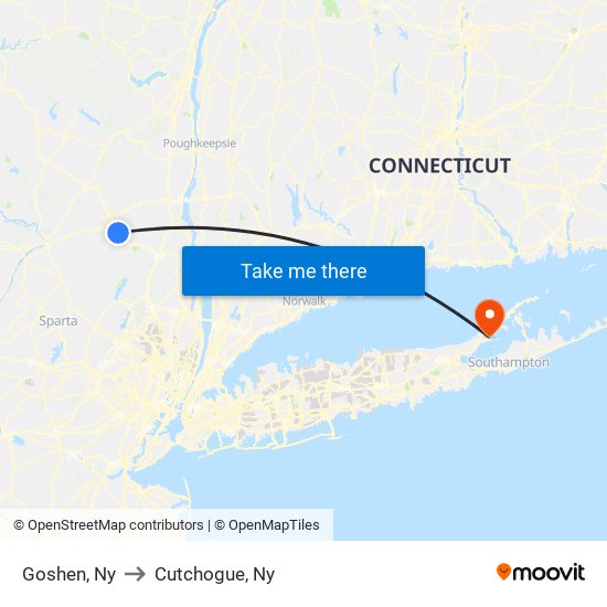 Goshen, Ny to Cutchogue, Ny map